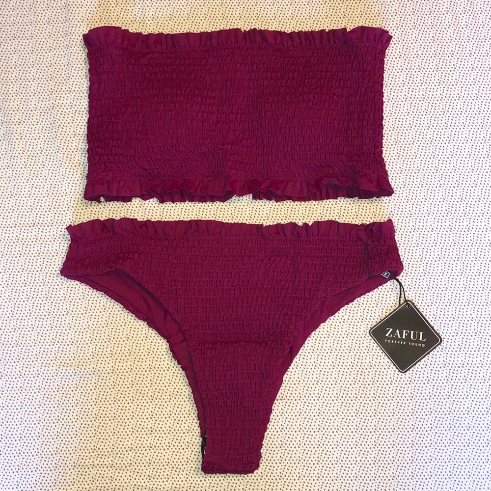 ZAFUL Smocked Frilled Bandeau Bikini Set
